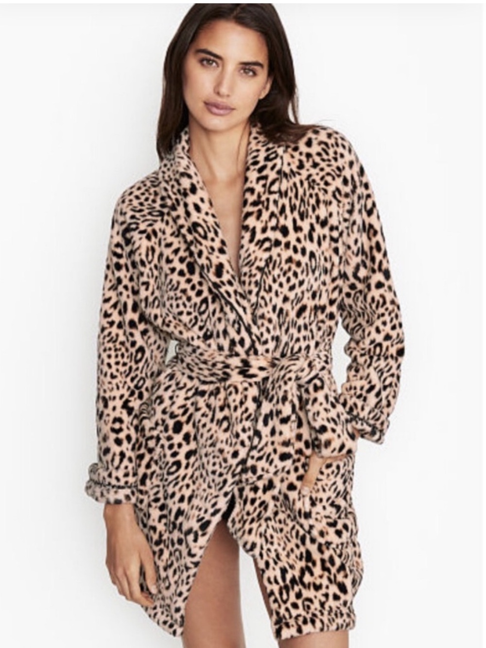 Victoria's Secret Leopard Plush Robe - Blush & Black
